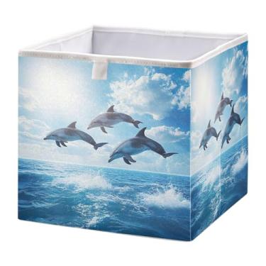 Imagem de SEHANY Cesto de armazenamento dobrável para golfinhos saltadores, organizador de tecido grande, dobrável, para roupas, brinquedos, livros, armário, berçário, 38 x 27 x 17 cm