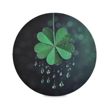 Imagem de Blueangle Jogo americano redondo trevo verde conjunto de 4 tapetes de mesa de poliéster, fácil de limpar, resistente ao calor, limpável, para mesa de jantar (2)