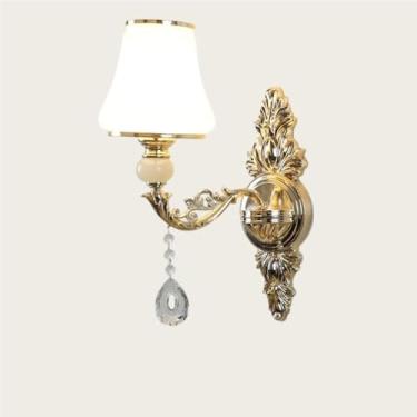 Imagem de Luminária de parede de cristal luxuosa em estilo europeu - Design moderno e simples para iluminação de cabeceira, corredor e ao lado da cama (Tipo C, uma lâmpada)