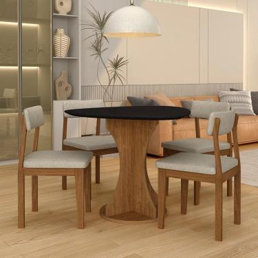 Imagem de Mesa Tampo Orgânico Beijing + 4 Cad. Estofadas Fre/pto/s.bege - M.a