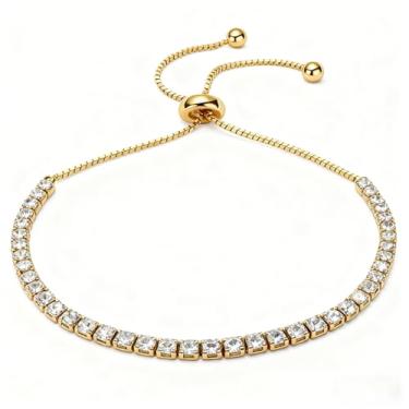 Imagem de Pulseira feminina de corrente clássica banhada a ouro 14K - Pulseira de tênis delicada de zircônia cúbica, joia moderna, adequada para festas e encontros, One Size, Cobre, Zircônia cúbica