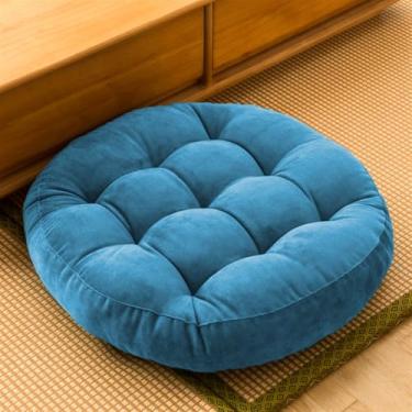 Imagem de SK Studio Almofada de piso de meditação, almofadas grandes, almofada redonda para adultos e crianças, almofada de chão para sala de aula para sala de estar de ioga, azul, 43 cm L x 43 cm C (pacote com