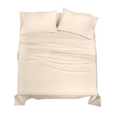 Imagem de ROYALE LINENS Jogo de lençol 100% algodão orgânico – tecido percal – conjunto de 4 peças – 1 lençol de cima, 1 lençol com elástico profundo e 2 fronhas – Lençóis de cama creme – casal Sábanas – Fresco