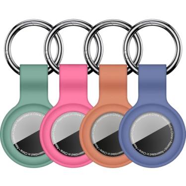 Imagem de Linsaner [Pacote com 4] Porta-chaves compatíveis com AirTag para AirTag, silicone para etiquetas de ar, chaveiros, estojos de chaveiro, corrente para GPS, acessórios para localizador de itens, verde