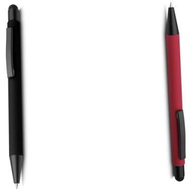 Imagem de Genérico Kit Caneta Ecológica, Esferográfica em Metal com Corpo Emborrachado, Escrita Azul, Papel Reciclado, Ponta Touch, Estilo Sustentável, 2 Unidades (Preto e Vermelho)