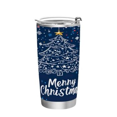 Imagem de STAYTOP Copo de aço inoxidável de árvore de Natal de 590 ml, copo de café isolado com tampa e canudo, caneca de café de viagem de parede dupla para bebidas quentes e frias