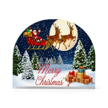 Imagem de Qilmy Papai Noel e alce na véspera de Natal porta-guardanapos de acrílico, porta-guardanapos para mesas cozinha restaurante decoração de casa, suporte decorativo moderno para jantar papel guardanapos