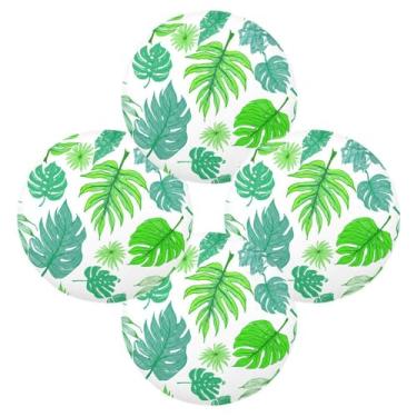 Imagem de Wassud Jogo americano conjunto de 4 tapetes redondos de folhas tropicais verdes para cozinha e jantar tapetes laváveis resistentes ao calor para decoração de mesa 39 cm