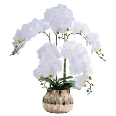 Imagem de LMJYU Flor Artificial Orquídea Artificial de Poliuretano com Vaso de Cerâmica Flores Phalaenopsis Artificiais 68 cm Floral Falso