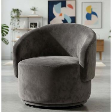 Imagem de Poltrona Decorativa Giratória Sala De Estar Recepção Jasmine Suede Cinza