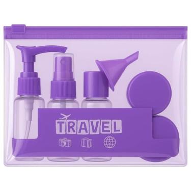 Imagem de Necessaire Organizador de Viagem Necessaire Transparente Frascos Reutilizáveis 30 ml Potes 10 g Espátula Ideal para Bagagem de Mão e Cosméticos PREMIUM (Roxo)