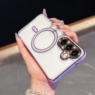 Imagem de Capa de luxo transparente com carregamento magnético sem fio para Samsung Galaxy S25 S24 Ultra Plus S24fe A56 A36 A26 A16 A55 A35 A15 (para Galaxy S24/roxo claro)