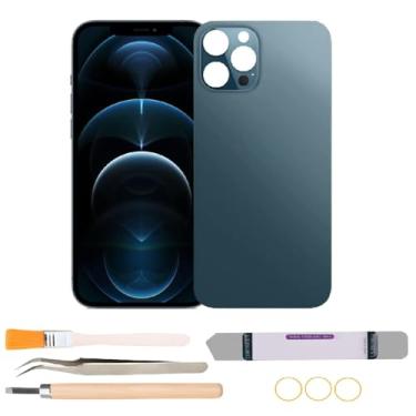 Imagem de Substituição de vidro da tampa traseira compatível com iPhone 12 Pro com kits de ferramentas de reparo (azul)
