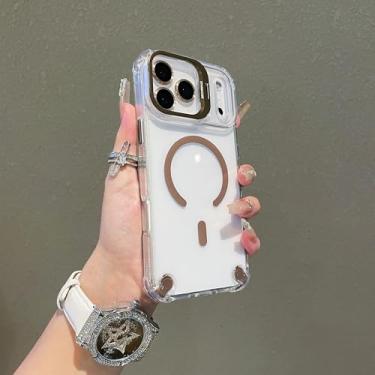 Imagem de HJZSZX Capa protetora de lente de vidro com suporte transparente e magnética luxuosa à prova de choque para iPhone 16 Pro (para iPhone 16 Pro/ouro deserto)