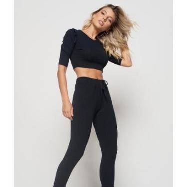 Imagem de Calça Jogger Salvatore Fashion Comfy Malha Canelada Feminina-Feminino