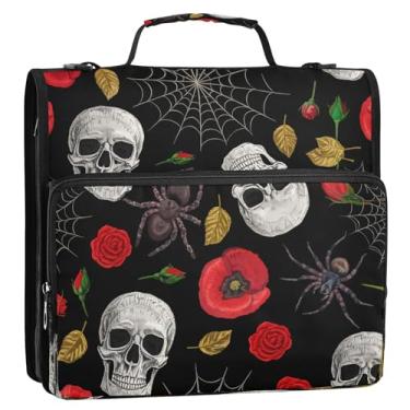 Imagem de CEBUGI Fichário de 3 anéis com zíper com alça de ombro, pasta de arquivo expansível de 3,8 cm, anéis D, para escola, escritório, crânios humanos