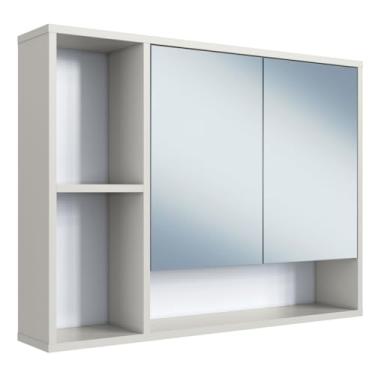 Imagem de Armário de Banheiro 2 Portas Com Espelho Parede Organizador Embutido para Banheiro(Bege)