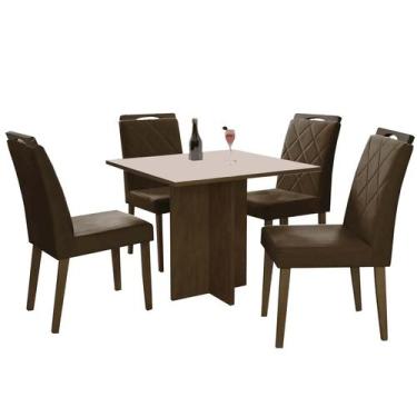 Imagem de Mesa de Jantar Los Angeles 90x90cm em Linho com 4 Cadeiras Minas Plac 