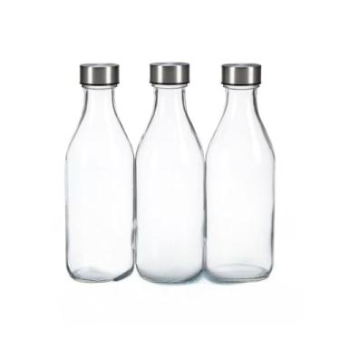 Imagem de Garrafa de Vidro Transparente 1 Litro com Tampa Inox Água Suco Chá Geladeira Hérmetica(3)