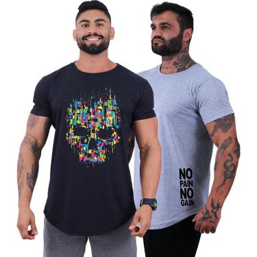 Imagem de Kit 2 Camiseta Longline Masculina MXD Conceito Básico Sport Fitness Silk Screen-Masculino
