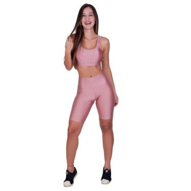 Imagem de Conjunto Fitness de Academia Top com Bojo Removível e Bermuda 3D Adulto Feminino Terra e Mar-Feminino