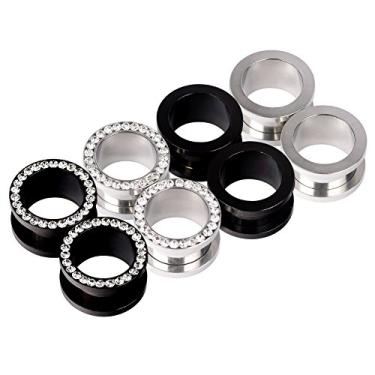 Imagem de Qmcandy 8 peças / 12 peças 8G-2,5 cm aço inoxidável ajuste parafuso túneis de orelha fileira única CZ Gem Gauge Brincos Piercing, Metal, Zircônia cúbica