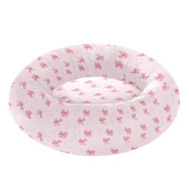 Imagem de SEHANY Cama fofa para cachorro rosquinha com laço rosa removível e lavável, pequena cama redonda para gatos, cama fofa super macia para animais de estimação com fundo antiderrapante para cães pequenos