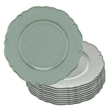 Imagem de Jogo 10 Sousplat Redondo Mesa De Chá Café Sobremesa Patinado Plástico Moon Verde 25cm Lyor
