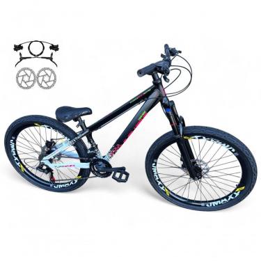 Imagem de Bicicleta Aro 26 Vikingx Tuff Freio Hidráulico 21v Freeride Rodas Vmaxx Suspensão Pneu Flame preto-branco X44