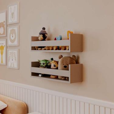 Imagem de Kit 2 Prateleiras Porta Brinquedos Cinza Claro 50 x 12cm Suporte Invisivel