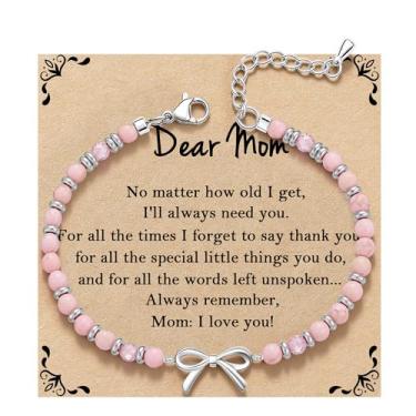 Imagem de QILMILY Pulseira de onda/laço/cruz para mulheres, pulseiras coloridas com contas de pedra natural, presente de amizade exclusivo para melhor amiga, irmã e mãe, presentes de aniversário para mulheres