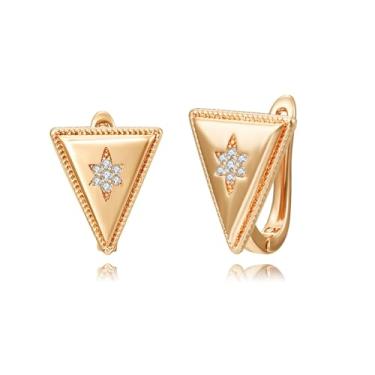 Imagem de WSKFLY Brincos de argola de zircônia cúbica banhados a ouro 14K, três fileiras de diamantes, flechas | fileira dupla de diamantes brincos para mulheres, general, Zircônia cúbica, Zircônia cúbica