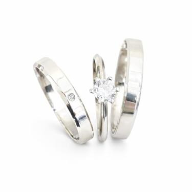 Imagem de Alianças de Prata 950 com Solitário, 3mm, Polida, Acabamento Moderno, Unissex, Semi-Anatômica