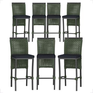 Imagem de 7 Banquetas Em Alumínio Roma Preta Corda Náutica Tecido 12 Verde