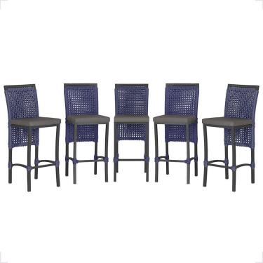 Imagem de 5 Banqueta Em Alumínio Roma Preta Corda Náutica Tecido 11 Azul