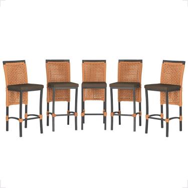 Imagem de 5 Banqueta Em Alumínio Roma Preta Corda Náutica Tecido 9 Terra Cota