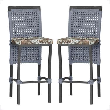 Imagem de 2 Banqueta Em Alumínio Roma Preta Corda Náutica Tecido 6 Prata