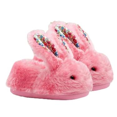 Imagem de Chinelos infantis para meninos e meninas, coelhinhos, fofos, antiderrapantes para inverno, adequados para ambientes internos e externos, rosa, 17-18