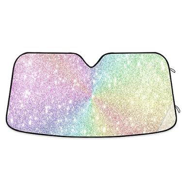 Imagem de Persianas de janela de carro com glitter arco-íris, para-brisa frontal, para-sol de para-brisa de carro, proteção UV persiana dobrável para janela de carro, acessórios de verão para carro