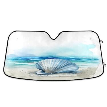Imagem de Viseira de sol de praia de concha azul de verão para para-brisas de carro, bloqueador solar de para-brisa de carro, protetor solar de carro