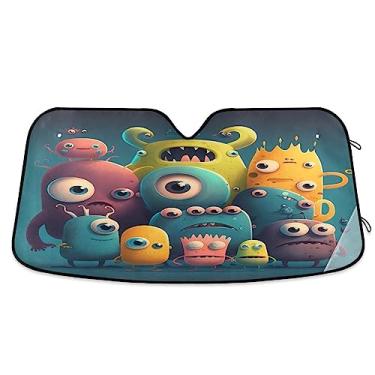 Imagem de Viseira de sol 3D Little Monster para para-brisas de carro, sombra de sol dobrável, proteção UV persiana dobrável para janela de carro, acessórios de verão para carro