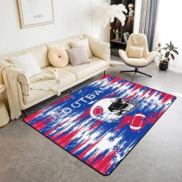 Imagem de Feelyou Tapete de área de futebol, 12 x 18 cm, poliéster, búfalo, sala de estar, para quarto, futebol, decoração de cidade, tapete de rúgbi, esportes, interior, vermelho, azul, macio, antiderrapante