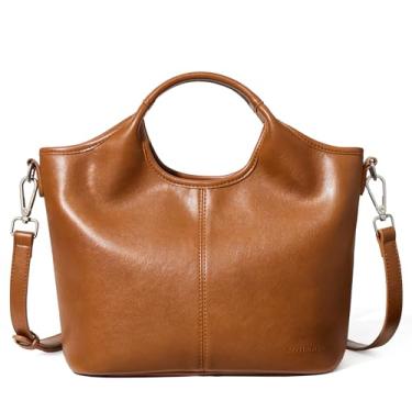Imagem de BOSTANTEN Pequenas bolsas de couro vegano para mulheres, bolsa feminina, alça superior, bolsa transversal, alça de ombro removível, Marrom