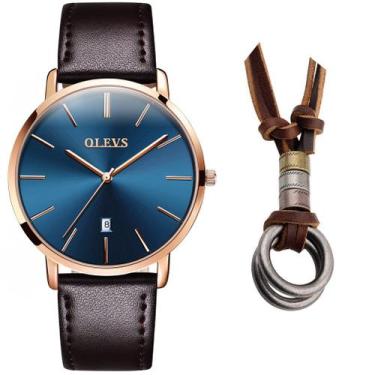 Imagem de Relógio Masculino Casual Dourado De Luxo + Cordão Ajustável - OLEVS