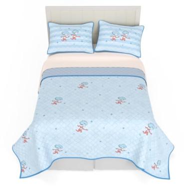 Imagem de Conjunto de Colcha e Fronha Dr. Seuss Cat in The Hat Thing 1 & Thing 2 Tamanho Casal/Queen, Conjunto de Colcha de Pão Super Macio Leve 223 x 233 cm, (Produto Oficialmente Licenciado) pela Franco Kids