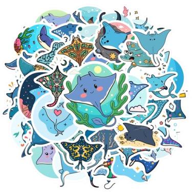 Imagem de 70 peças de animais marinhos animais do oceano Manta Ray adesivos engraçados aquáticos para mala, geladeira, telefone, bagagem, laptop, guitarra, carro, brinquedos, faça você mesmo, telefone, laptop