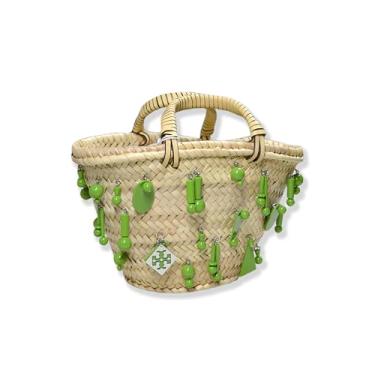 Imagem de Tory Burch Bolsa feminina pequena de tecido ráfia com contas esmaltadas,, Folhas selvagens, Small