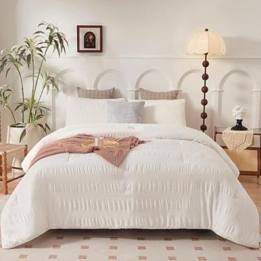 Imagem de Catesgoo Jogo de cama solteiro, branco creme, 2 peças, macio e quente, leve, para todas as estações, conjunto de cama com edredom, 1 fronha