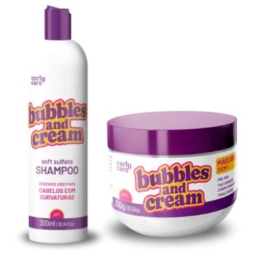 Imagem de Curly Care Bubbles and Cream Kit Shampoo Sulfato Suave e Máscara 3 em 1 para Cabelos Com Curvatura 2x300ml