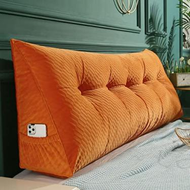 Imagem de Almofada triangular para cabeceira com capa removível, almofada de leitura triangular, almofada de cabeceira de cunha de cor sólida para cama, sofá, quarto, laranja, 120 x 50 x 20 cm
